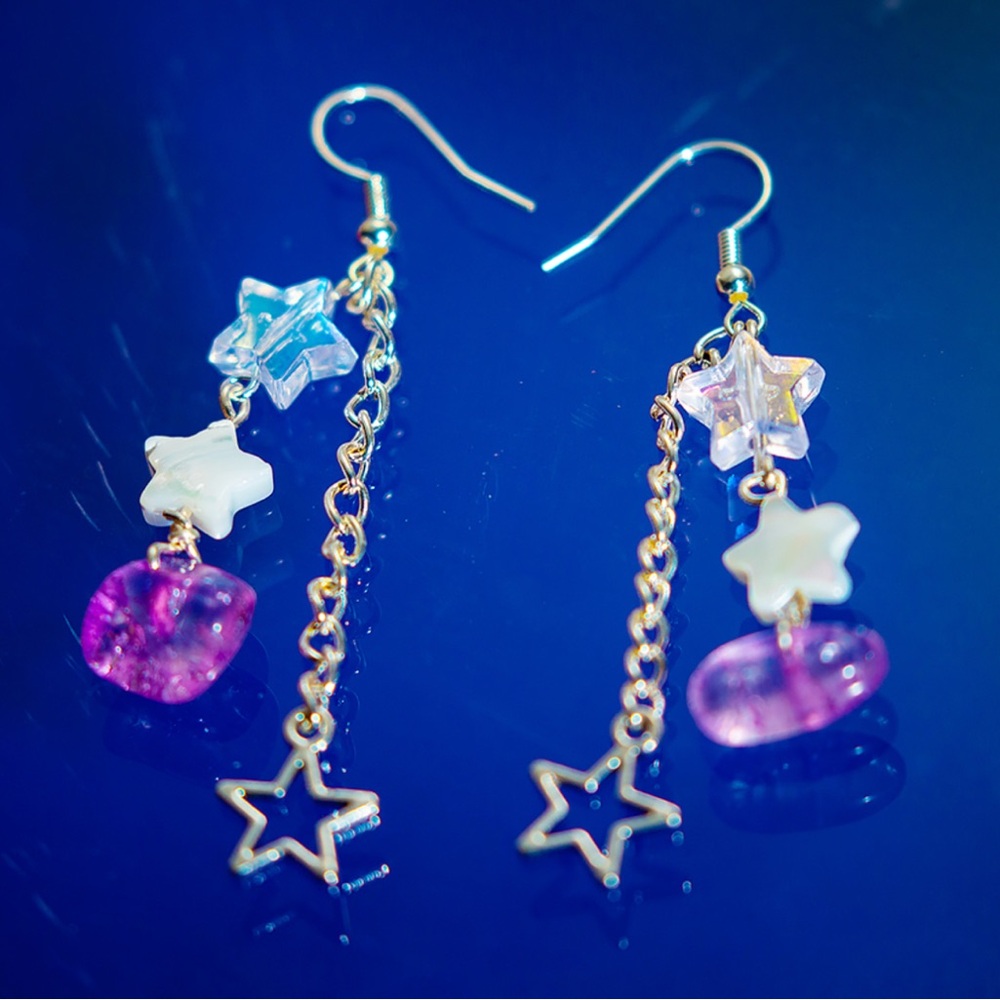 Galaxy Earrings- Starry Purple and Iridescent Beaded Earrings